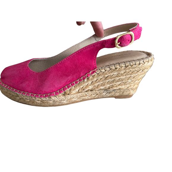 Cosmoparis Hot Pink Suede Peep Toe Espadrille Wedges 6.5 - Picture 1 of 8